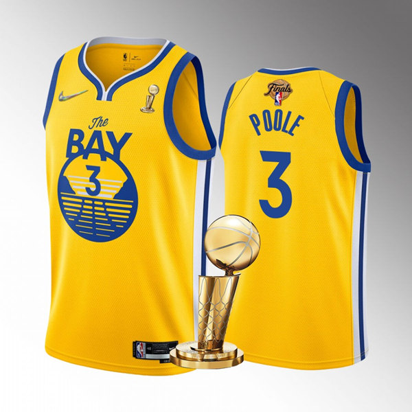 Men's Golden State Warriors #3 Jordan Poole 2022 Yellow NBA Finals Champions Stitched Jersey Men's Golden State Warriors #3 Jordan Poole 2022 Yellow NBA Finals Champions Stitched Jersey