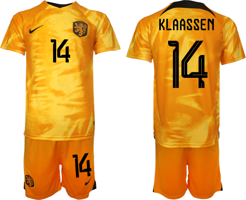 Men's Netherlands #14 Klaassen Orange Home Soccer Jersey Suit Men's Netherlands #14 Klaassen Orange Home Soccer Jersey Suit