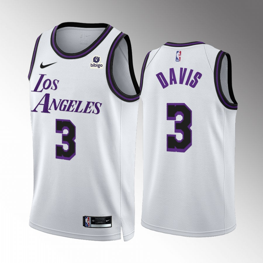 Men's Los Angeles Lakers #3 Anthony Davis White City Edition Stitched Basketball Jersey Men's Los Angeles Lakers #3 Anthony Davis White City Edition Stitched Basketball Jersey