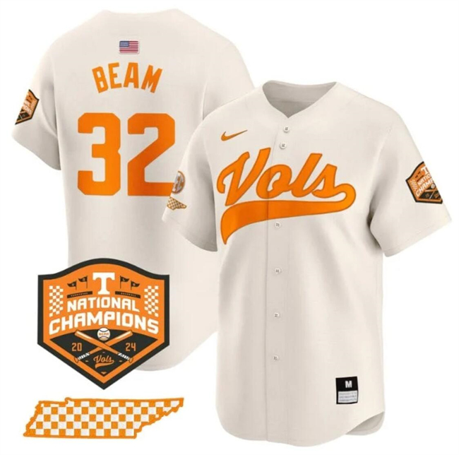 Men's Tennessee Volunteers #32 Drew Beam Cream 2024 Champions Vapor Limited Stitched Jersey Men's Tennessee Volunteers #32 Drew Beam Cream 2024 Champions Vapor Limited Stitched Jersey