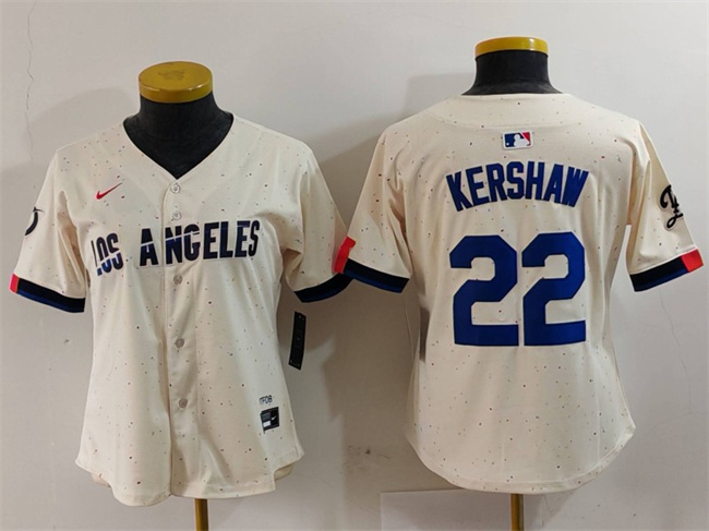 Women's Los Angeles Dodgers #22 Clayton Kershaw Cream Stitched Jersey(Run Small) Women's Los Angeles Dodgers #22 Clayton Kershaw Cream Stitched Jersey(Run Small)