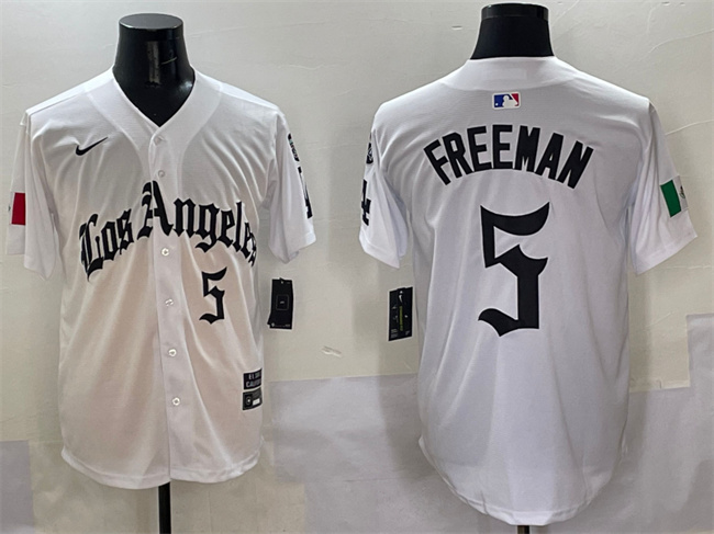 Men's Los Angeles Dodgers #5 Freddie Freeman White Mexico 2025 LA Gothic Style With Fernando Patch Vapor Premier Limited Stitched Baseball Jersey Men's Los Angeles Dodgers #5 Freddie Freeman White Mexico 2025 LA Gothic Style With Fernando Patch Vapor Premier Limited Stitched Baseball Jersey