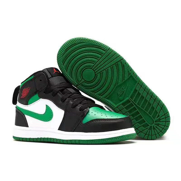 Youth Running Weapon Air Jordan 1 Black/White/Green Shoes 10024