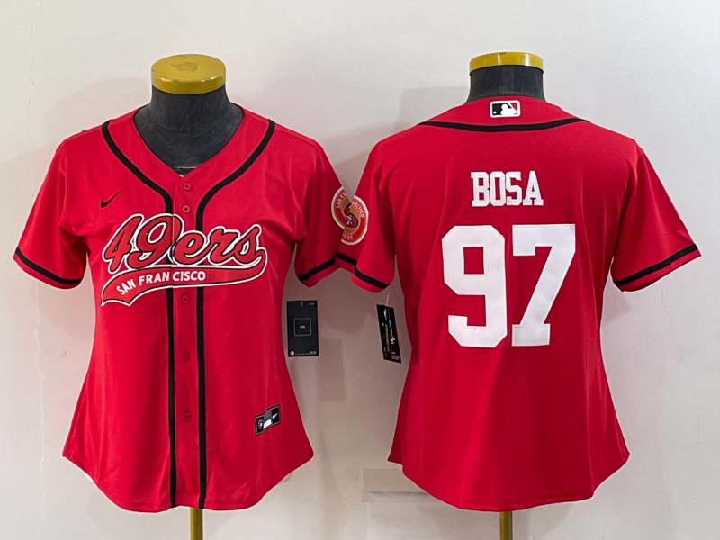 Youth San Francisco 49ers #97 Nick Bosa Red With Patch Cool Base Stitched Baseball Jersey Youth San Francisco 49ers #97 Nick Bosa Red With Patch Cool Base Stitched Baseball Jersey