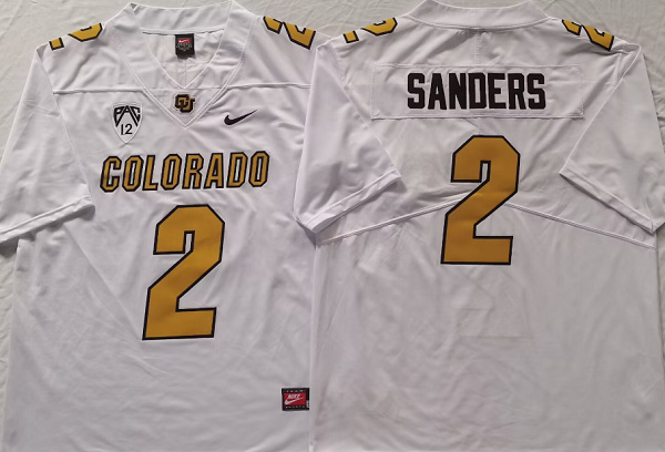 Men's Colorado Buffaloes #2 Shedeur Sanders White With PAC-12 Patch Stitched Football Jersey Men's Colorado Buffaloes #2 Shedeur Sanders White With PAC-12 Patch Stitched Football Jersey