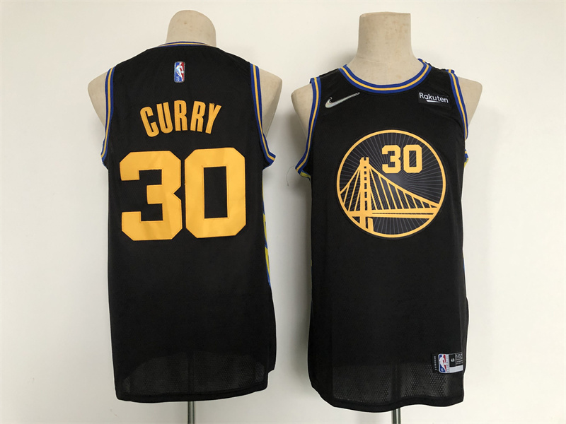 Men's Golden State Warriors #30 Stephen Curry 75th Anniversary Black Stitched Basketball Jersey