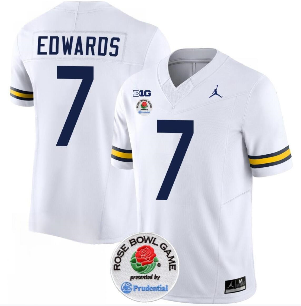 Men's Michigan Wolverines #7 Donovan Edwards 2023 F.U.S.E. White Rose Bowl Patch Stitched Jersey Men's Michigan Wolverines #7 Donovan Edwards 2023 F.U.S.E. White Rose Bowl Patch Stitched Jersey