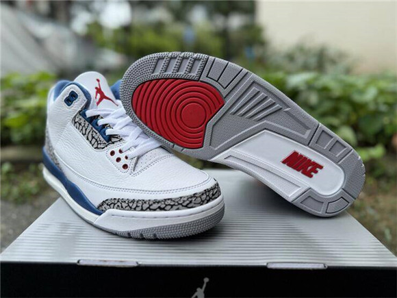 Men's Running weapon Air Jordan 3 White and True Blue Shoes 0142