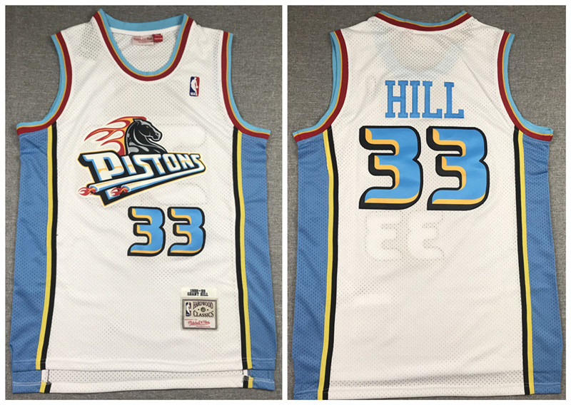 Men's Detroit Pistons #33 Grant Hill 1998-99 White Throwback Stitched Jersey Men's Detroit Pistons #33 Grant Hill 1998-99 White Throwback Stitched Jersey