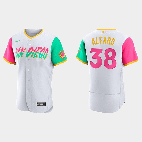 Men's San Diego Padres #38 Jorge Alfaro 2022 White City Connect Flex Base Stitched Baseball Jersey Men's San Diego Padres #38 Jorge Alfaro 2022 White City Connect Flex Base Stitched Baseball Jersey