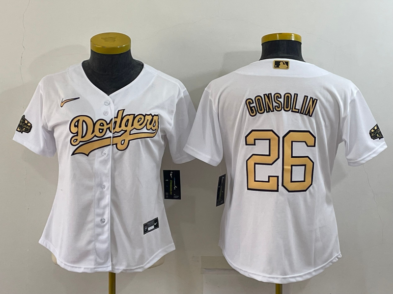 Women's Los Angeles Dodgers #26 Tony Gonsolin 2022 All-Star White Stitched Baseball Jersey(Run Small) Women's Los Angeles Dodgers #26 Tony Gonsolin 2022 All-Star White Stitched Baseball Jersey(Run Small)