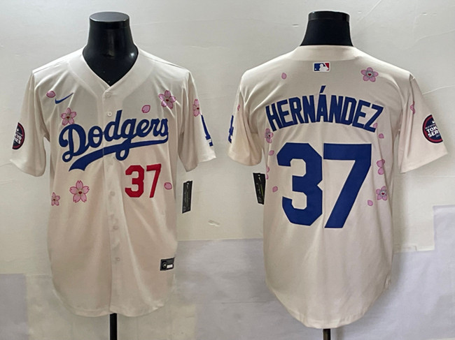Men's Los Angeles Dodgers #37 Teoscar Hernández Cream 2025 Tokyo Series Limited Stitched Baseball Jersey Men's Los Angeles Dodgers #37 Teoscar Hernández Cream 2025 Tokyo Series Limited Stitched Baseball Jersey