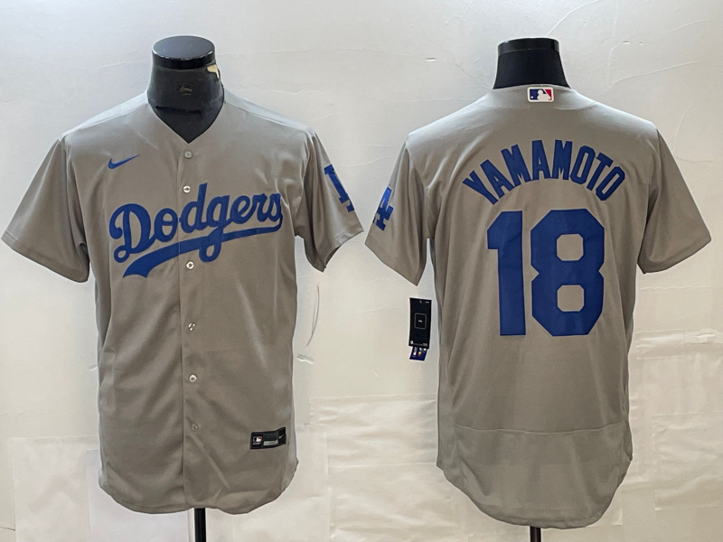 Men's Los Angeles Dodgers #18 Yoshinobu Yamamoto Gray 2023 Flex Base Stitched Baseball Jersey Men's Los Angeles Dodgers #18 Yoshinobu Yamamoto Gray 2023 Flex Base Stitched Baseball Jersey