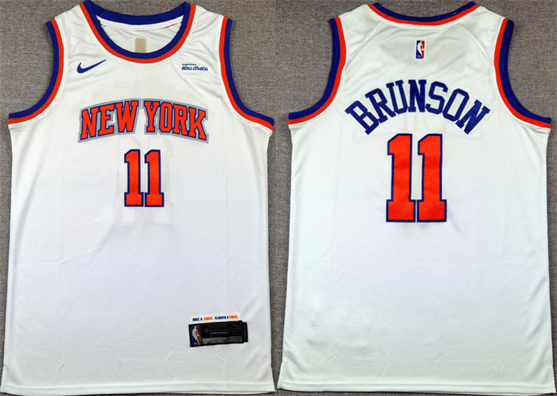 Men's New Yok Knicks #11 Jalen Brunson White Association Edition Stitched Basketball Jersey