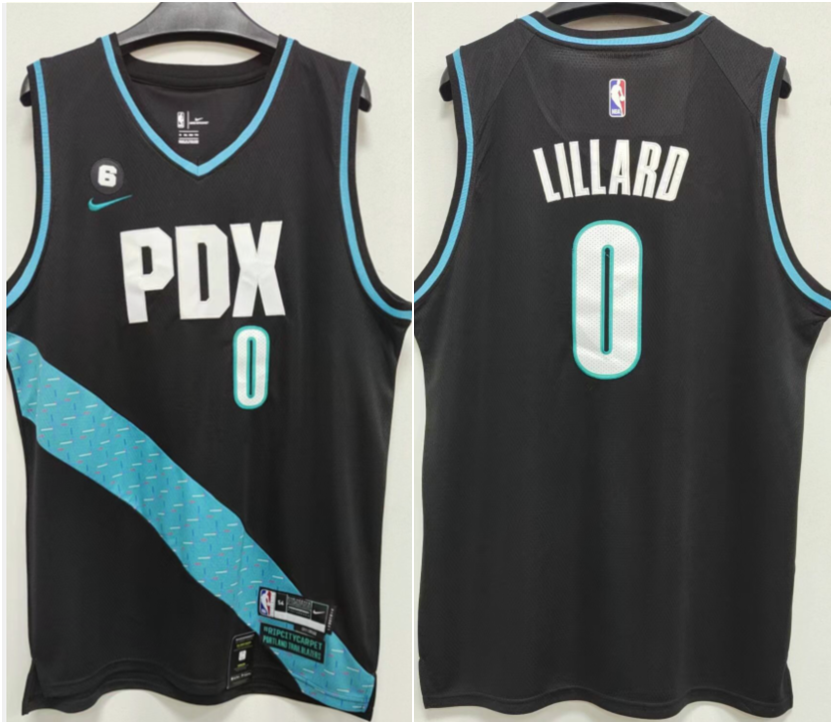 Men's Portland Trail Blazers #0 Damian Lillard 2022-23 Black City Edition Stitched Basketball Jersey Men's Portland Trail Blazers #0 Damian Lillard 2022-23 Black City Edition Stitched Basketball Jersey