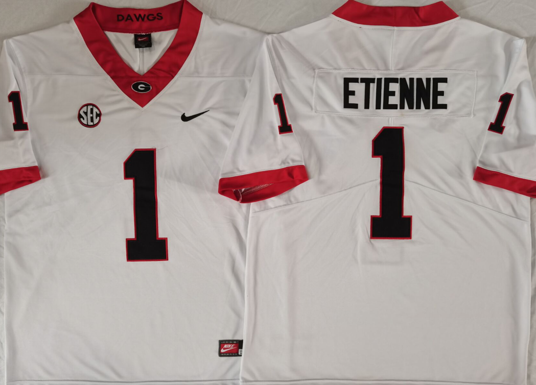 Georgia Bulldogs #1 Trevor Etienne White Stitched Jersey Georgia Bulldogs #1 Trevor Etienne White Stitched Jersey