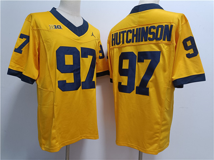 Men's Michigan Wolverines #97 Aidan Hutchinson Yellow Stitched Jersey Men's Michigan Wolverines #97 Aidan Hutchinson Yellow Stitched Jersey