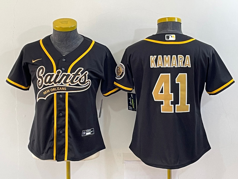 Youth New Orleans Saints #41 Alvin Kamara Black With Patch Cool Base Stitched Baseball Jersey Youth New Orleans Saints #41 Alvin Kamara Black With Patch Cool Base Stitched Baseball Jersey