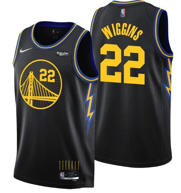 Men's Golden State Warriors #22 Andrew Wiggins 2021/22 City Edition Black 75th Anniversary Stitched Basketball Jersey Men's Golden State Warriors #22 Andrew Wiggins 2021/22 City Edition Black 75th Anniversary Stitched Basketball Jersey