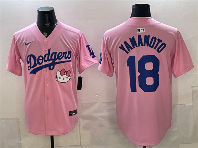Men's Los Angeles Dodgers #18 Yoshinobu Yamamoto Pink 2025 Hello Kitty Vapor Limited Stitched Baseball Jersey
