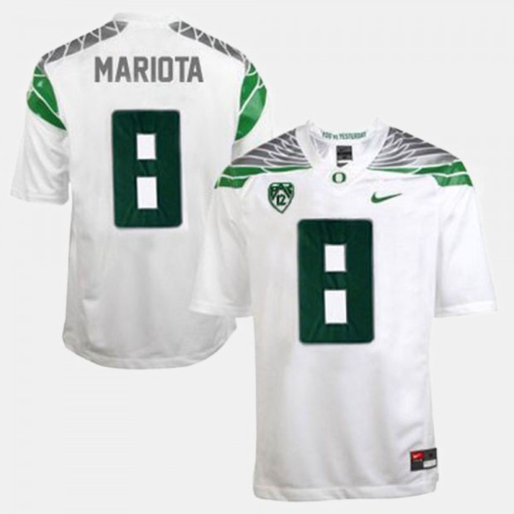 Men's Oregon Ducks #8 Marcus Mariota White Stitched Football Jersey