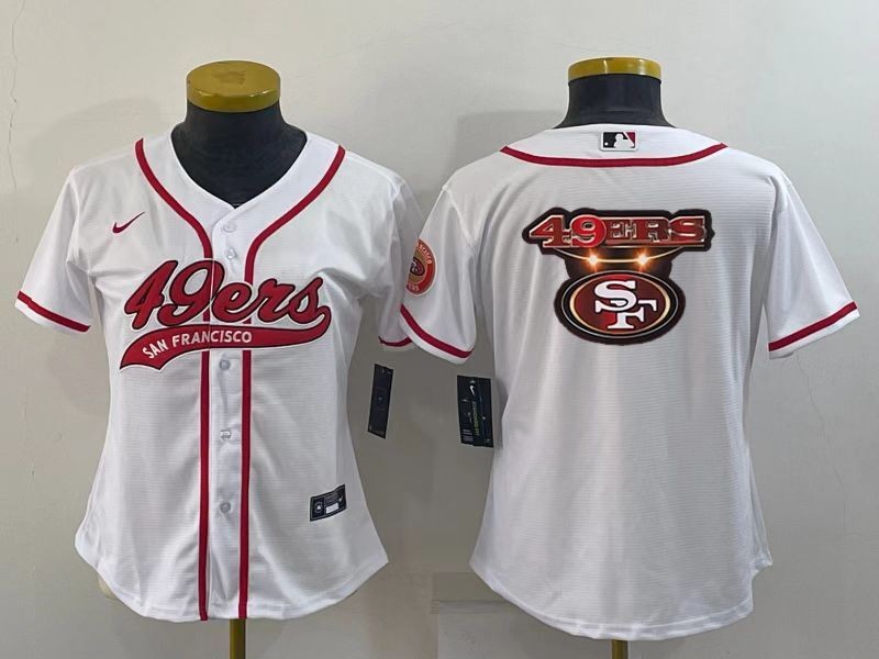 Women's San Francisco 49ers White Team Big Logo With Patch Cool Base Stitched Baseball Jersey(Run Small) Women's San Francisco 49ers White Team Big Logo With Patch Cool Base Stitched Baseball Jersey(Run Small)