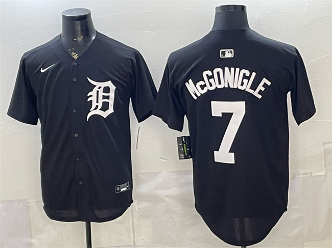 Men's Detroit Tigers #7 Kevin McGonigle Black Limited Stitched Baseball Jersey Men's Detroit Tigers #7 Kevin McGonigle Black Limited Stitched Baseball Jersey