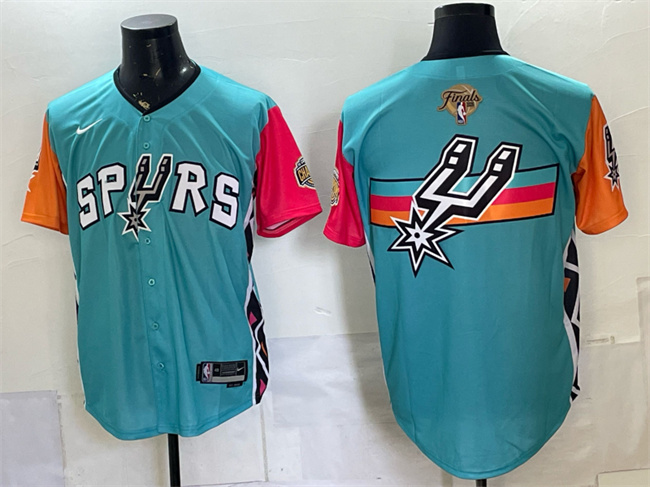 Men's San Antonio Spurs Team Big Logo Teal 2026 Finals Patch Stitched Baseball Jersey