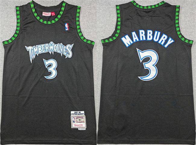 Men's Minnesota Timberwolves Custom Black Throwback Stitched Jersey