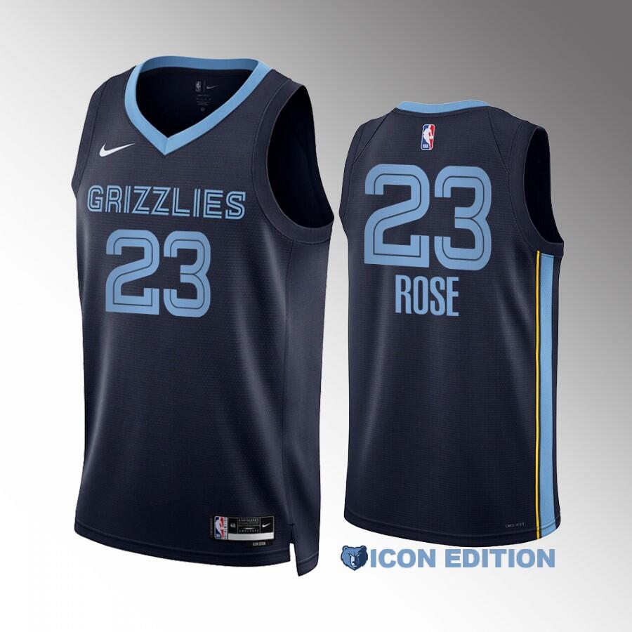 Men's Memphis Grizzlies #23 Derrick Rose Navy Icon Edition With NO.6 Patch Stitched Basketball Jersey Men's Memphis Grizzlies #23 Derrick Rose Navy Icon Edition With NO.6 Patch Stitched Basketball Jersey