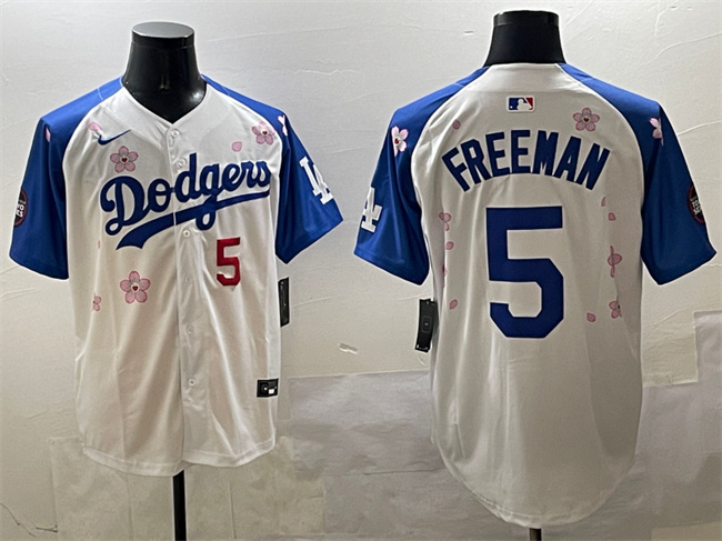 Men's Los Angeles Dodgers #5 Freddie Freeman White/Royal 2025 Tokyo Series Limited Stitched Baseball Jersey Men's Los Angeles Dodgers #5 Freddie Freeman White/Royal 2025 Tokyo Series Limited Stitched Baseball Jersey