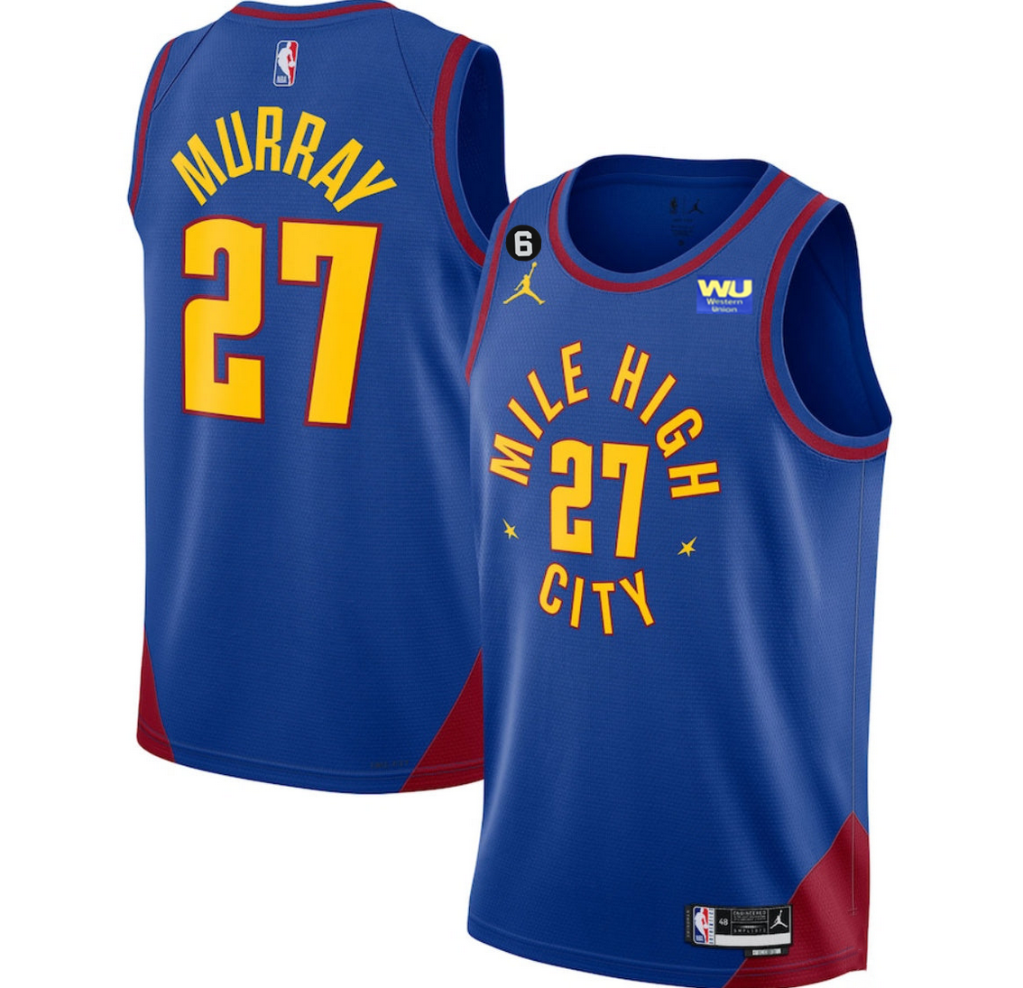 Men's Denver Nuggets #27 Jamal Murray Blue 2022/23 Statement Edition With NO.6 Patch Stitched Jersey Men's Denver Nuggets #27 Jamal Murray Blue 2022/23 Statement Edition With NO.6 Patch Stitched Jersey