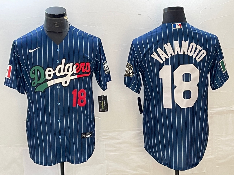 Men's Los Angeles Dodgers #18 Yoshinobu Yamamoto Blue Stripe 2023 Cool Base Stitched Baseball Jersey Men's Los Angeles Dodgers #18 Yoshinobu Yamamoto Blue Stripe 2023 Cool Base Stitched Baseball Jersey