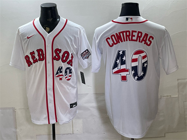 Men's Boston Red Sox #40 Willson Contreras White 2026 USA 250 Fourth of July Home Stitched Baseball Jersey
