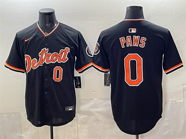 Men's Detroit Tigers #0 Paws Black 2026 Alternate Vapor Premier Limited Stitched Baseball Jersey Men's Detroit Tigers #0 Paws Black 2026 Alternate Vapor Premier Limited Stitched Baseball Jersey