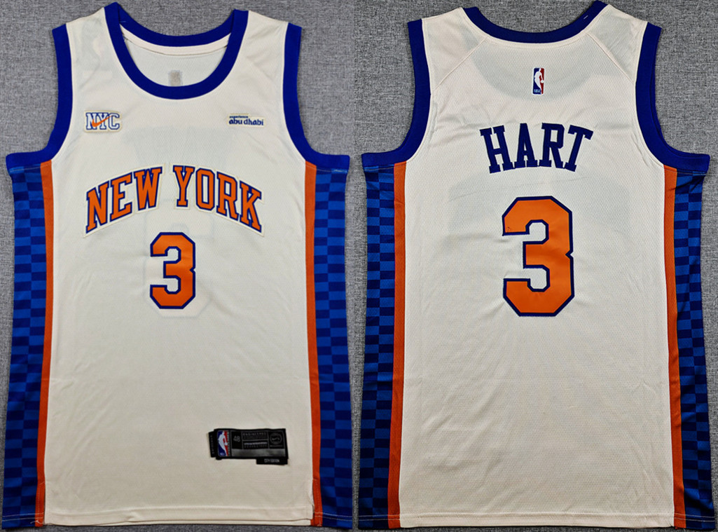 Men's New Yok Knicks #3 Josh Hart Cream 2024-25 City Edition Stitched Basketball Jersey Men's New Yok Knicks #3 Josh Hart Cream 2024-25 City Edition Stitched Basketball Jersey