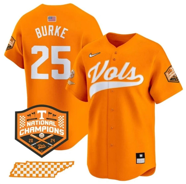 Men's Tennessee Volunteers #25 Blake Burke Orange 2024 Champions Vapor Limited Stitched Jersey Men's Tennessee Volunteers #25 Blake Burke Orange 2024 Champions Vapor Limited Stitched Jersey