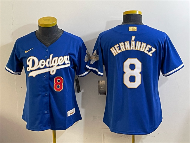 Women's Los Angeles Dodgers #8 Enrique Hernández Royal 2026 Alternate Gold Collection Stadium Stitched Baseball Jersey(Run Small) Women's Los Angeles Dodgers #8 Enrique Hernández Royal 2026 Alternate Gold Collection Stadium Stitched Baseball Jersey(Run Small)