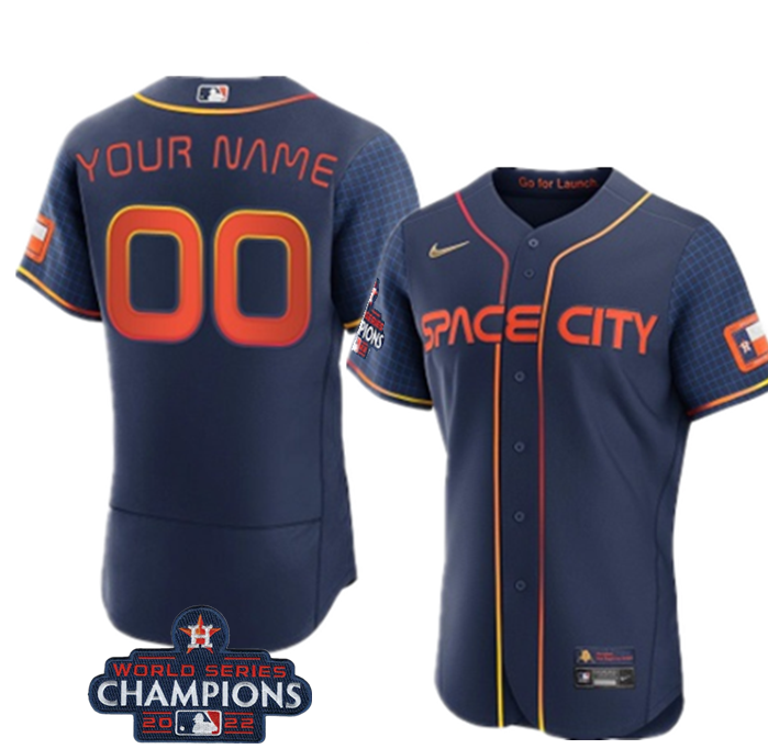Men's Houston Astros Customized Navy 2022 World Series Champions City Connect Flex Base Stitched Baseball Jersey Men's Houston Astros Customized Navy 2022 World Series Champions City Connect Flex Base Stitched Baseball Jersey