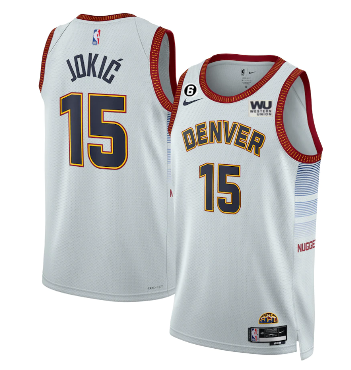 Men's Denver Nuggets #15 Nikola Jokic Grey 2022/23 City Edition Stitched Jersey Men's Denver Nuggets #15 Nikola Jokic Grey 2022/23 City Edition Stitched Jersey