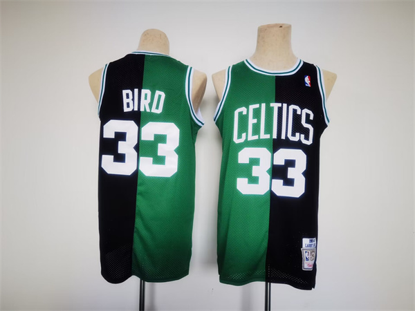Men's Boston Celtics #33 Larry Bird Green/Black Split Throwback Stitched Jersey