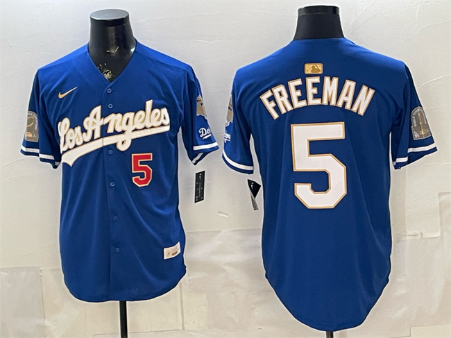 Men's Los Angeles Dodgers #5 Freddie Freeman Royal 2026 Gold Collection 9x & B2B Champs Patch Stitched Baseball Jersey Men's Los Angeles Dodgers #5 Freddie Freeman Royal 2026 Gold Collection 9x & B2B Champs Patch Stitched Baseball Jersey