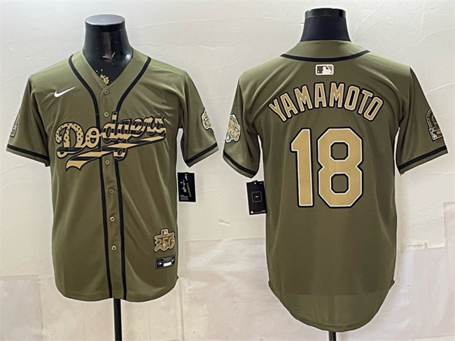 Men's Los Angeles Dodgers #18 Yoshinobu Yamamoto Olive 2026 Armed Forces Day Stitched Baseball Jersey Men's Los Angeles Dodgers #18 Yoshinobu Yamamoto Olive 2026 Armed Forces Day Stitched Baseball Jersey
