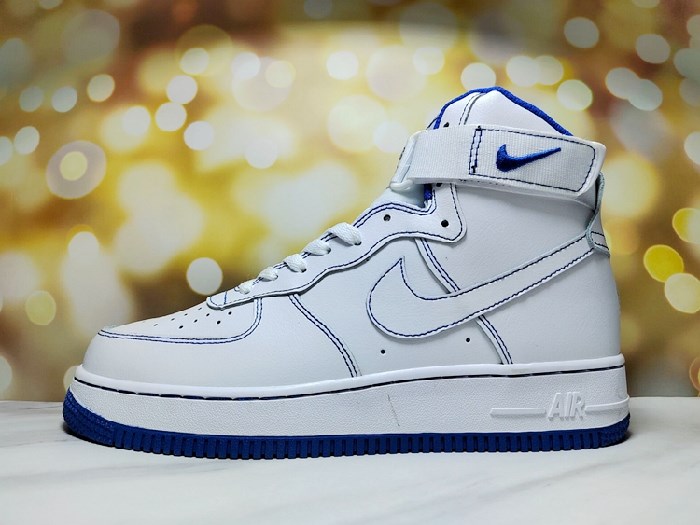 Men's Air Force 1 High Top White/Blue Shoes 0238 Men's Air Force 1 High Top White/Blue Shoes 0238