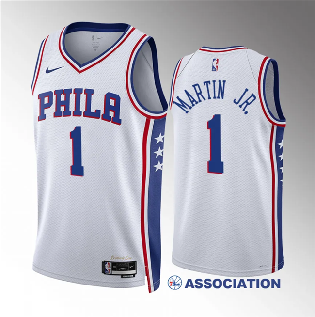 Men's Philadelphia 76ers #1 Kenyon Martin Jr White Association Edition Stitched Jersey Men's Philadelphia 76ers #1 Kenyon Martin Jr White Association Edition Stitched Jersey