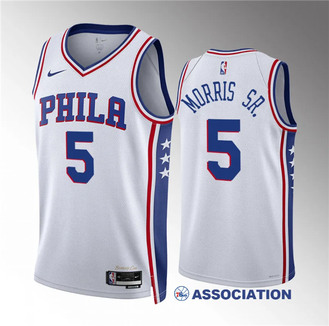 Men's Philadelphia 76ers #5 Marcus Morris Sr White Association Edition Stitched Jersey Men's Philadelphia 76ers #5 Marcus Morris Sr White Association Edition Stitched Jersey