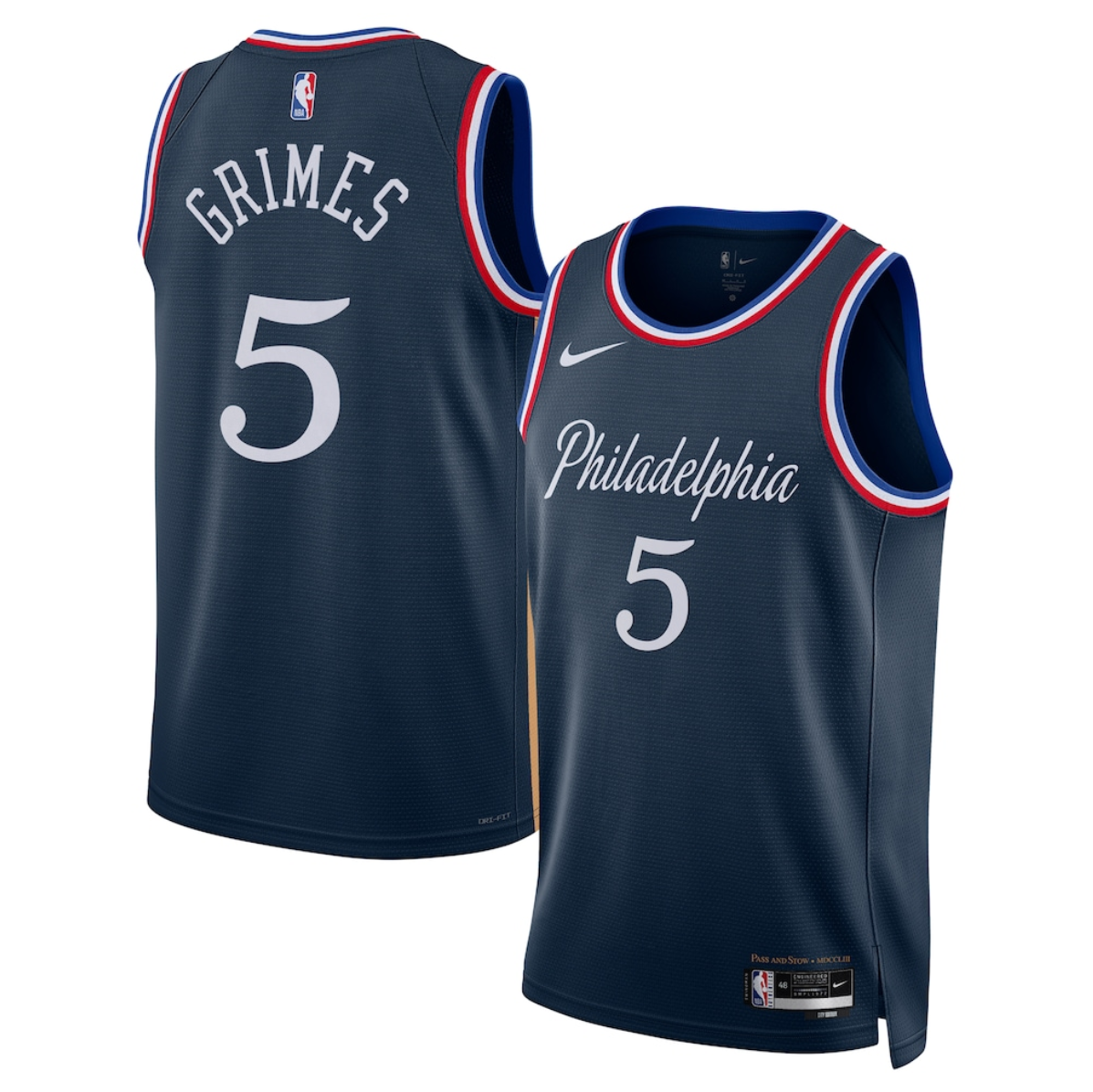 Men's Philadelphia 76ers #5 Quentin Grimes Navy 2025/26 City Edition Stitched Jersey