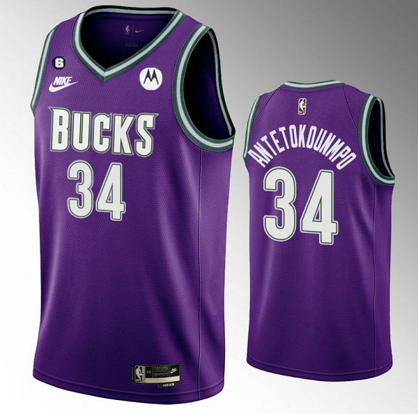 Men's Milwaukee Bucks #34 Giannis Antetokounmpo 2022/23 Purple Classic Edition Swingman Stitched Basketball Jersey