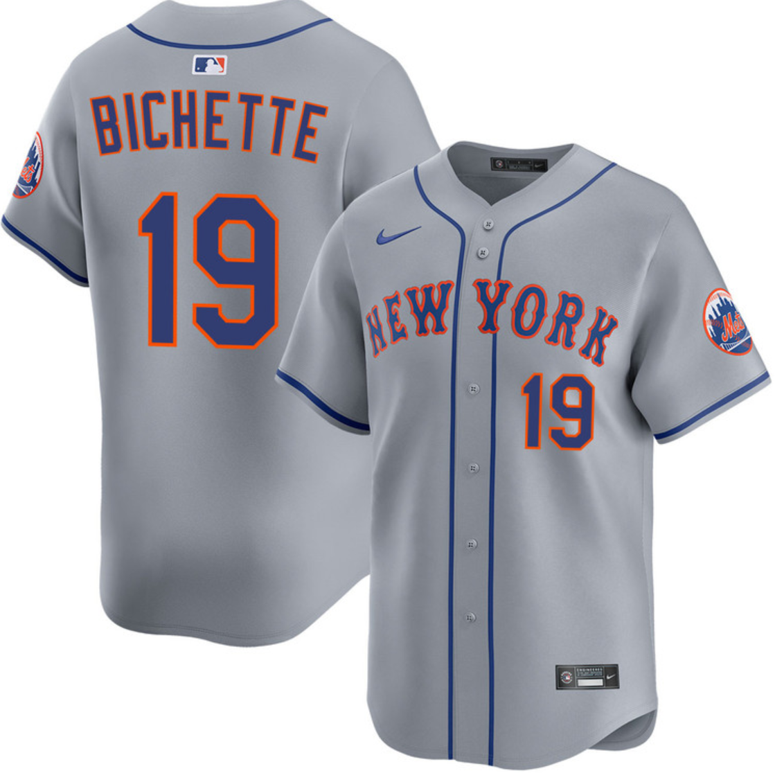 Men's New York Mets #19 Bo Bichette 2026 Grey Limited Stitched Baseball Jersey