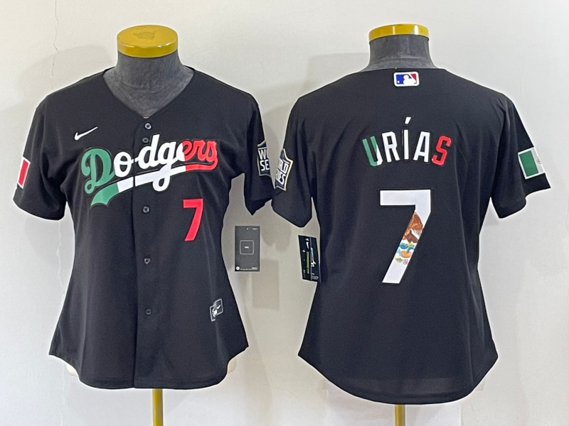 Women's Los Angeles Dodgers #7 Julio Urias Black Cool Base Stitched Jersey(Run Small) Women's Los Angeles Dodgers #7 Julio Urias Black Cool Base Stitched Jersey(Run Small)